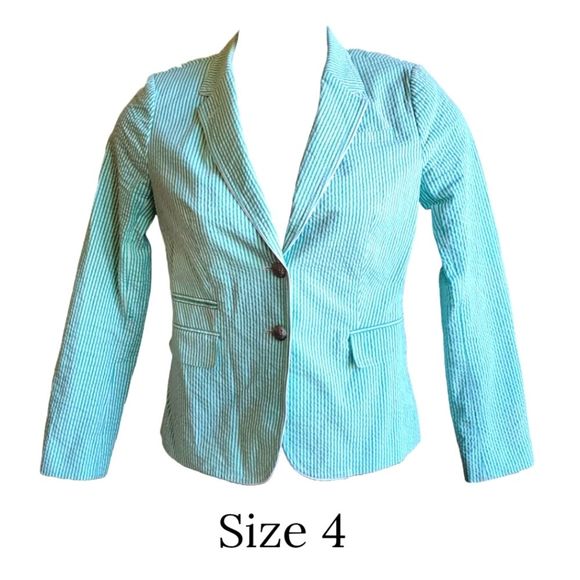 Banana Republic Jackets & Blazers - Banana Republic green striped seersucker blazer, womens size 4, spring, business